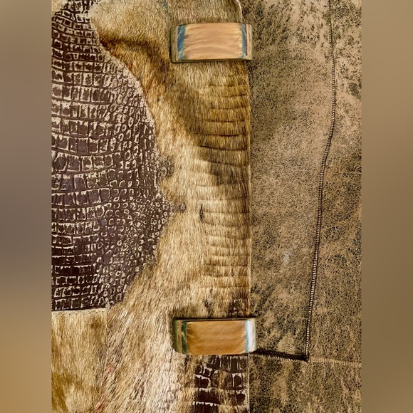 Unique 100% Genuine Leather & fur Embossed Croc Jacket Size 38 small brown tan - Picture 10 of 17